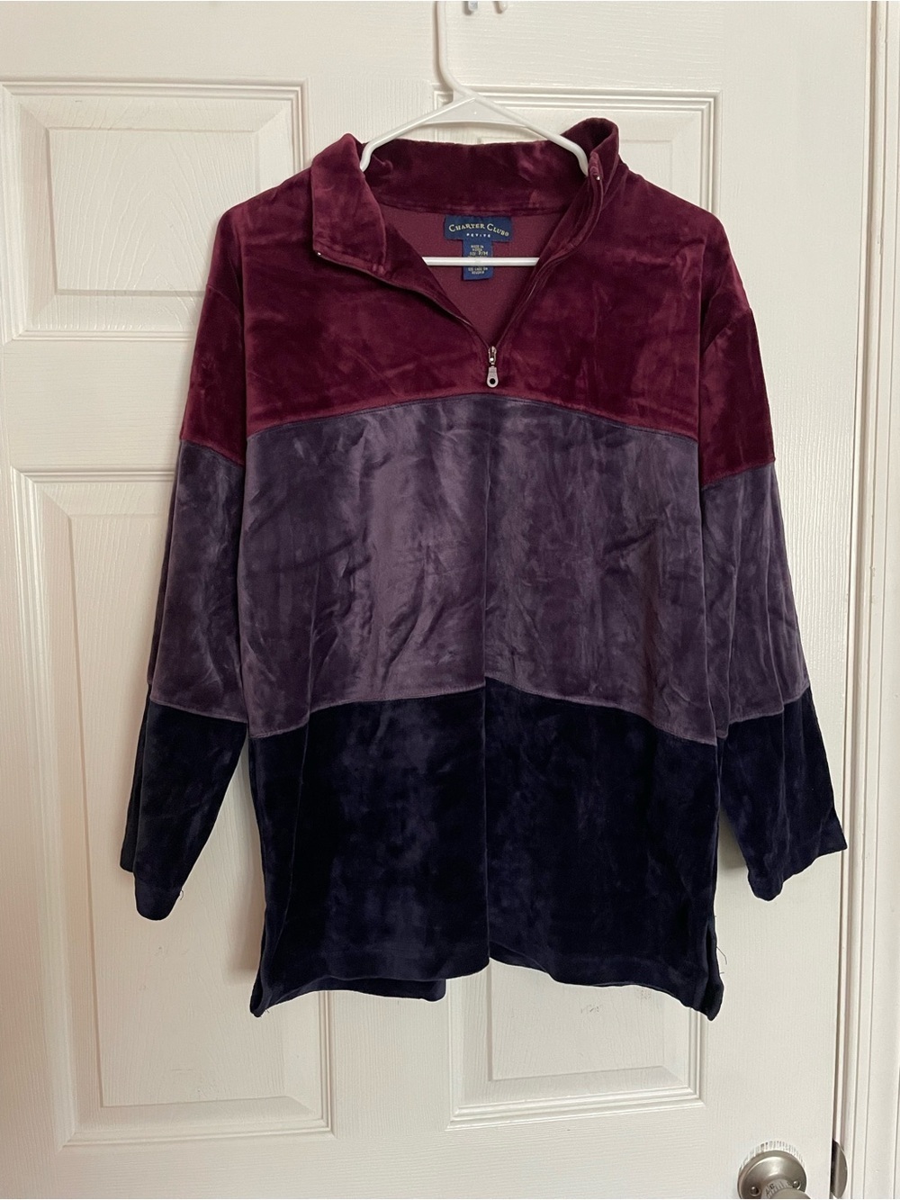 Vintage Charter Club Womens Petite Medium Colorblock Velvet Velour Pullover